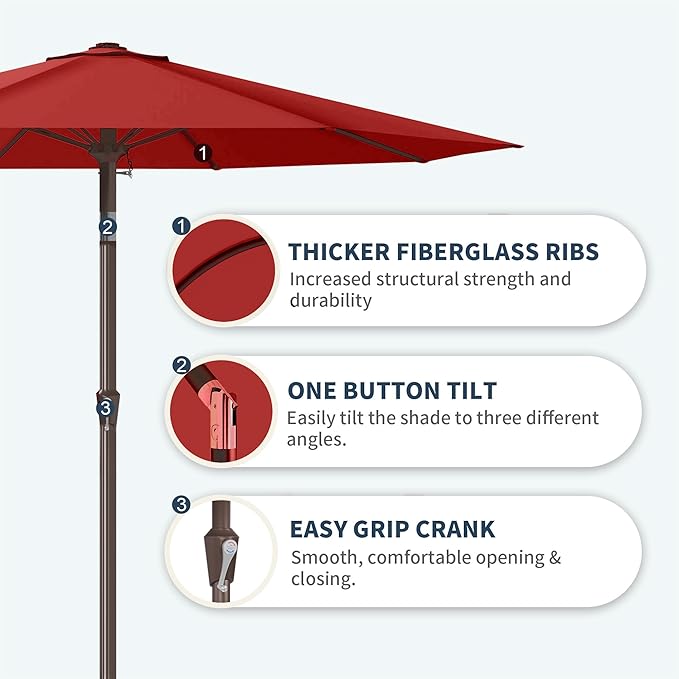 PatioKingdom 11FT Patio Umbrella,Outdoor Umbrella with Push Button Tilt and Crank,Market Table Umbrella with 8 Sturdy Fiberglass Ribs UV Protection(Red, 11FT)