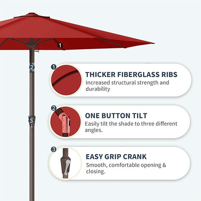 PatioKingdom 11FT Patio Umbrella,Outdoor Umbrella with Push Button Tilt and Crank,Market Table Umbrella with 8 Sturdy Fiberglass Ribs UV Protection(Red, 11FT)