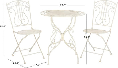 SAFAVIEH PAT5028A Outdoor Collection Semly Pearl White 3-Piece Bistro Set