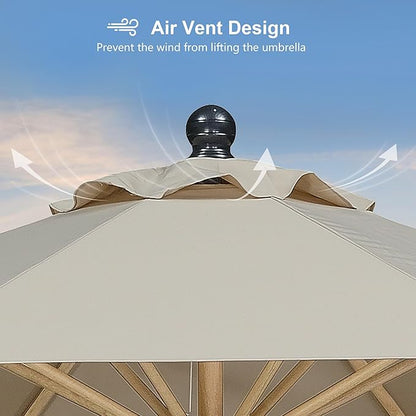 PURPLE LEAF 8 Feet Patio Umbrella Outdoor Table Umbrella Aluminum Market Umbrella with Push Button Tilt & 8 Sturdy Ribs and Crank Round Commercial Sun Umbrella for Garden Patio Balcony, Beige