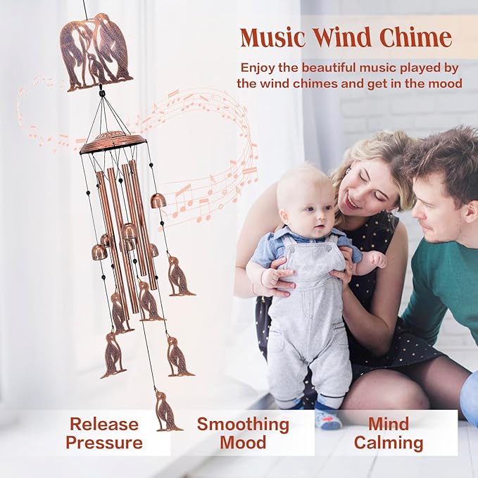 Penguin Wind Chimes for Outside,Penguin Gifts for Women Men/Memorial Gifts/Birthday Gift Metal windchimes Outdoors/Indoors,Garden Decor,Patio,Home,Porch,Yard Decorations