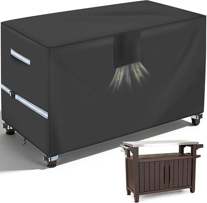 Outdoor Table Cover 55 Inch, Heavy Duty Waterproof Fabric BBQ Cart Cover Compatible with 52-inch Keter Unity XL Portable Outdoor Table, Grill Cart Serving Bar Table Patio Cabinet Cover,55" x 24" x 32"