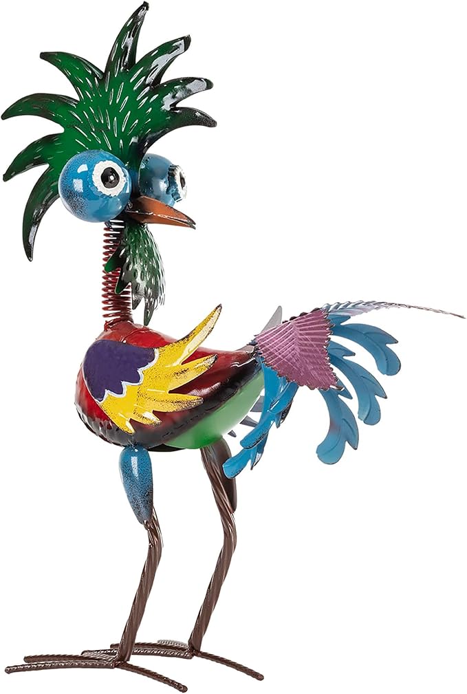 Alpine Corporation - 19" Tall Wild Tropical Metal Rooster Yard Statue – Colorful Indoor/Outdoor Garden Décor, Rustic & Fun Farm Animal for Garden, Patio, Lawn, or Porch
