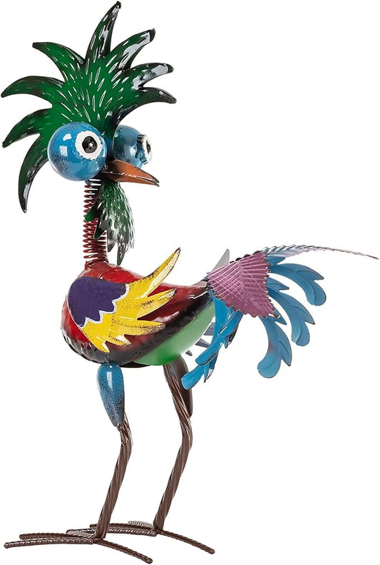 Alpine Corporation - 19" Tall Wild Tropical Metal Rooster Yard Statue – Colorful Indoor/Outdoor Garden Décor, Rustic & Fun Farm Animal for Garden, Patio, Lawn, or Porch