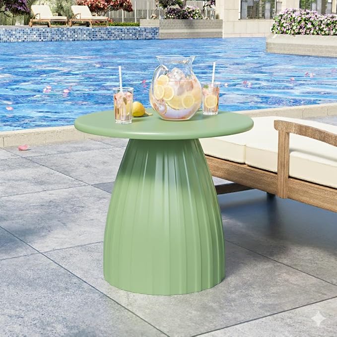 Round Metal Outdoor Patio Side Table, Steel Outdoor Accent Table, Small Patio End Table, for Garden, Pool, Yard, Balcony, Living Room, Deck, Weather Resistant, No Assembly, Green