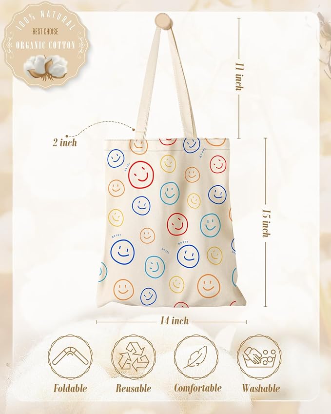 Miss Adola Aesthetic Canvas Tote Bag for Women - Sturdy Cloth Cotton Totes Bag with Pattern Shoulder Bag