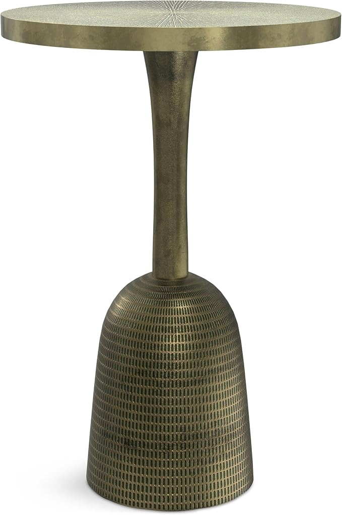 SIMPLIHOME Amalie Metal Side Table in Green Patina, 16-inch Round, 23.5-inch Tall, Vintage-Inspired Cast Aluminum Accent Table for Living Room