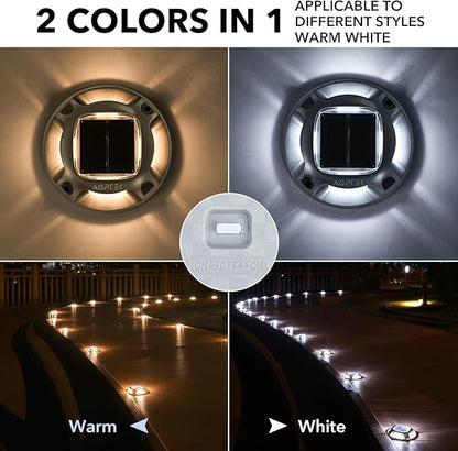 AGPTEK Solar Driveway Lights Outdoor 16 Pack, 2 Color Modes LED Deck Dock Marine Waterproof Driveway Marker Lights for Step Sidewalk Stair Garden Pathway Walkway Yard (Warm White/Cool White)