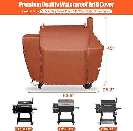 QuliMetal Grill Cover for Pit Boss Competition Series 1600, Pro Series 1600 Elite Wood Pellet Grill, PB1600CS, PB1600PS2, PB1600PSE, 600D Waterproof Fade Resistant Pit Boss 1600 Grill Cover, Brown