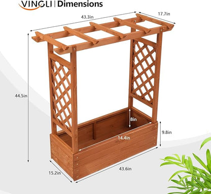 VINGLI Raised Garden Bed with Trellis & Hanging Roof, Wooden Garden Bed, Outdoor Planter Box for Yard, Garden, Balcony