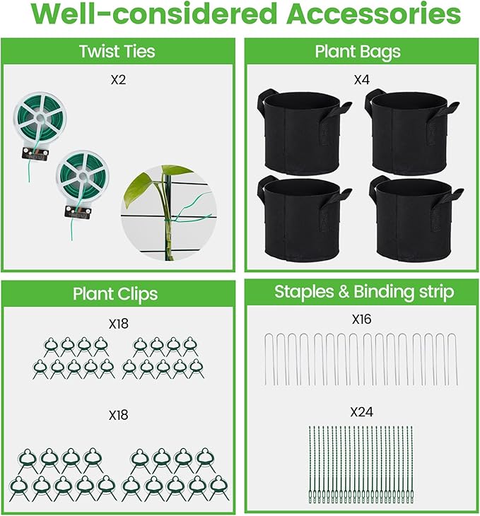Foldable Cucumber Trellis - 4 Pack, A-Frame Garden Trellis 46" L X 18" W, Steel Climbing Plants Support Raised Bed Trellis with Twist Ties & Plant Bags for Climbing Plants Outdoor