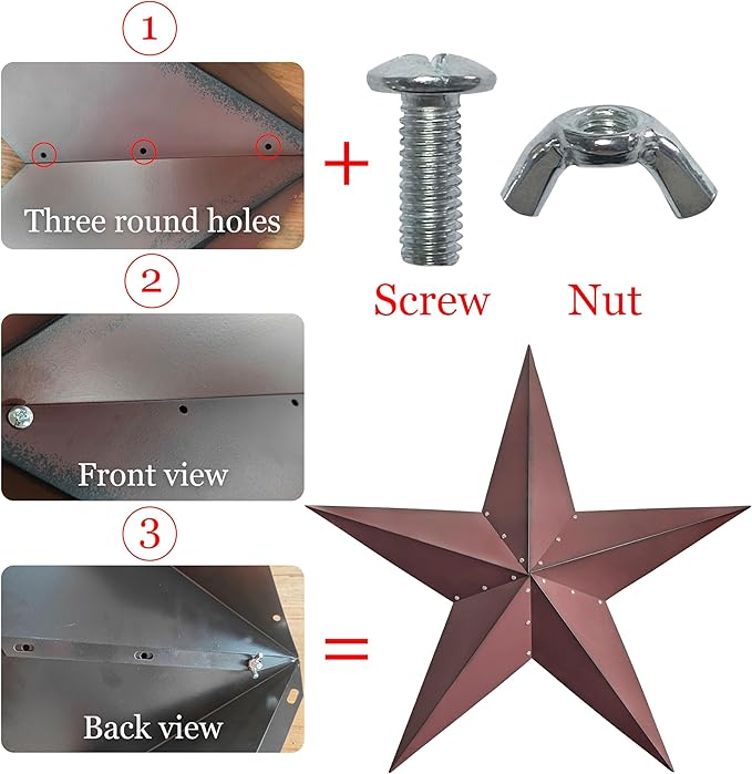 JoyEvy 48" Large Barn Star-Red Black Barn Stars Outdoor Decoration-Metal Star for Outside Texas Stars Art Rustic Vintage Western Country Home Farmhouse Primitive House Decor- Primitive Wall Décor