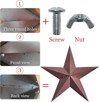 JoyEvy 48" Large Barn Star-Red Black Barn Stars Outdoor Decoration-Metal Star for Outside Texas Stars Art Rustic Vintage Western Country Home Farmhouse Primitive House Decor- Primitive Wall Décor