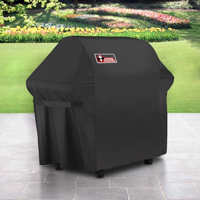 Kingkong Gas Grill Cover | Fits Weber Genesis E & S Series, Char-Broil 4 Burner | Includes Grill Brush, Tongs & Thermometer