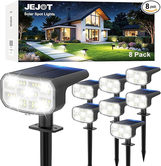 Solar Lights Outdoor Waterproof IP65, Super Bright LED,Cool Light 2 Lighting Modes Selectable, Solar Powered Yard Garden Solar Spot Lights for Outside Landscape Auto On/Off -8 Pack