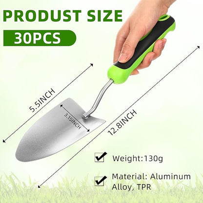 30 Pcs Garden Shovel Aluminum Alloy Heavy Duty Trowel Small Digging Shovels Metal Hand Trowel Spade with Soft Handle for Garden Lawn Yard Planting Tool (Wide Shovel,Green)