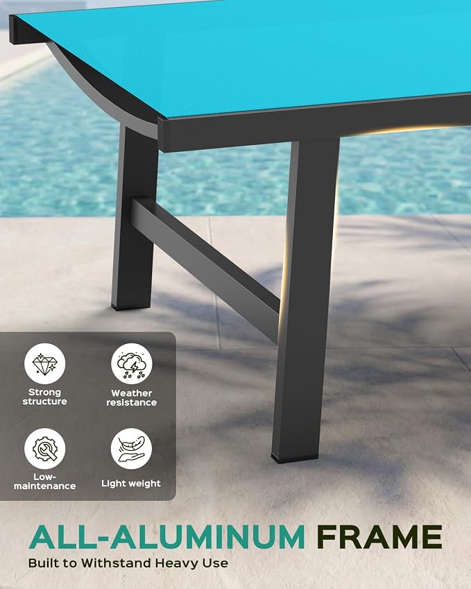Vexwalx Patio Chaise Lounge Chair Outdoor with Wheels&Armrests, Aluminum Pool Lounge Chairs 5-Position Adjustable Recliner, Outdoor Beach Lounge Chairs for Outside, Patio, Deck, Yard, Lake Blue