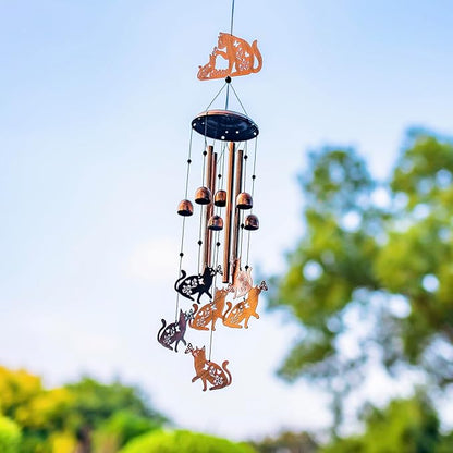 Cat Wind Chimes Outdoor Cat Gifts for Women Men Mom Gardening Birthday Gifts Metal Memorial WindChimes for Outside/Indoors, Lawn, Patio, Yard Art, Garden Decor, Yard Decorations