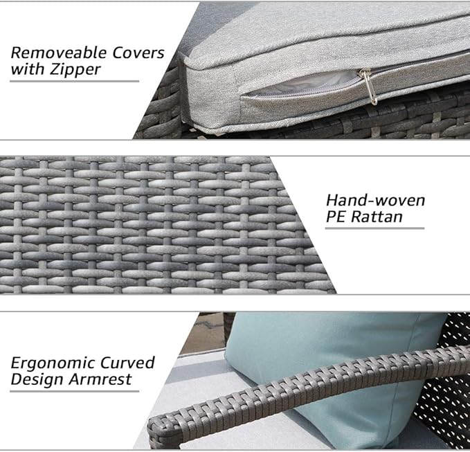 Patiorama Outdoor Patio Furniture - Wicker Conversation Set with Modern Bistro Design, Coffee Table, Perfect for Garden, Balcony, Backyard or Poolside (Light Gray)