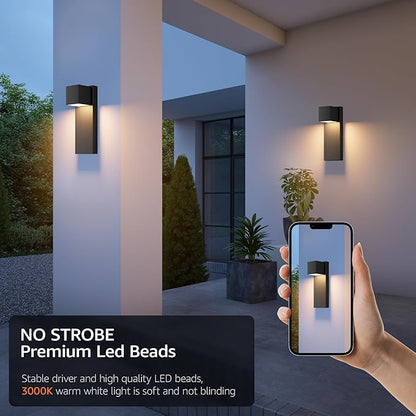2 Pack 13" Modern Outdoor Led Wall Light,16W 3000K 1200Lumen Porch & Patio Hardwired Wall Mount Wall Sconces,Exterior IP65 Waterproof Aluminum Wall Lamp for Front Door Garage Garden(Black)