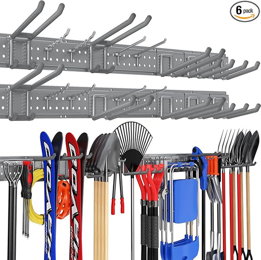 Garage Tool Organizer Wall Mount 99 inches with 18 Adjustable Heavy-Duty Hooks, Garage Organization, Garden Tool Storage Rack, Yard, and Shed, Holds Up to 750 lbs (Grey)