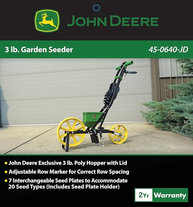 John Deere 3lb Garden Seeder with 7 Seed Plates, Sweet Corn Planter for use in Prepared Soil