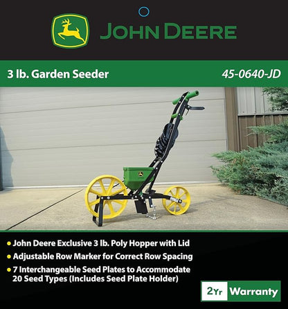 John Deere 3lb Garden Seeder with 7 Seed Plates, Sweet Corn Planter for use in Prepared Soil