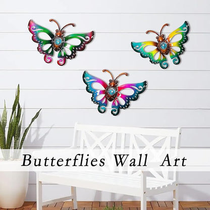 Garden Decor Clearance Metal Butterfly Wall decor 3D Wall Art Hanging Sculpture for Patio Fence, Set of 3, 9 inch, Indoor Outdoor Gift for Family