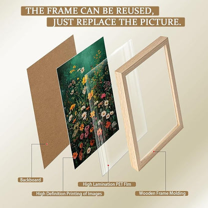 Framed Vintage Canvas Wall Art Vivid Garden Botanical Style Poster Picture Countryside Painting Nature Scenery Modern Home Print Living Room Gallery Office Ready to Hang 16x24 Inch x2
