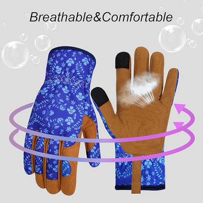 Leather Gardening Gloves for Women Thorn Proof Garden Gloves Touch Screen Working Gloves Gifts,M