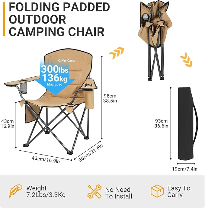 KingCamp Heavy Duty Oversized Comfy Folding Outdoor Portable Lawn Adults Bag Chair with Cooler for Outside Camp, Sports, Picnic, Stadium…