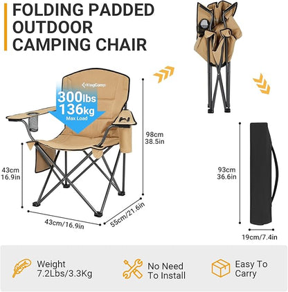 KingCamp Heavy Duty Oversized Comfy Folding Outdoor Portable Lawn Adults Bag Chair with Cooler for Outside Camp, Sports, Picnic, Stadium…