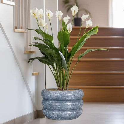 SQOWL Ceramic Planter 13.5 Inch - Large Plant Pot Indoor with Drainage Hole Outdoor Planter Round Flower Pot Modern Decorative Plant Pot for Home Office Decor Gray