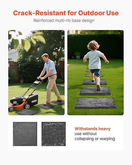 VEVOR Garden Stepping Stones, 8Pcs 15.5 x 15.5 in, Decorative Stepping Stones with Stakes, Weather-Resistant Plastic Pathway Pavers, Smooth Surface, Outdoor Walkway for Lawn Patio Landscape, Grey