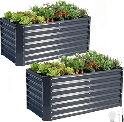 4x2x1.86ft (2 Pack) Raised Garden Bed - Galvanized Deep Root Planter Boxes Outdoor with Wing Nuts and Safety Edges for Gardening Vegetables, Flowers, Herbs, Succulents - Gray