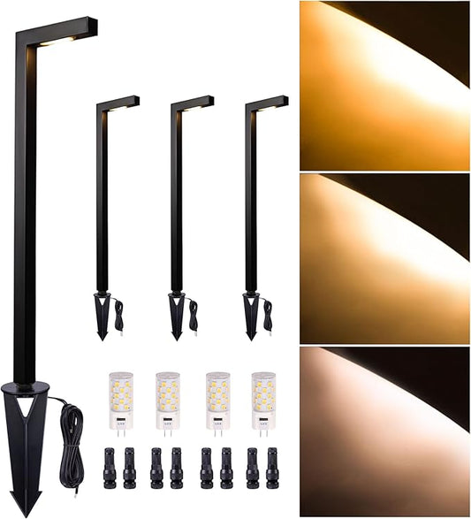 Gardenreet Brass Low Voltage Path Lights, Warm & Neutral White Adjustable 12V Landscaping Pathway Light IP65 Waterproof, Walkway Lighting Outdoor, LED Bronze for Lawn Garden with G4 Bulb (4 Pack)
