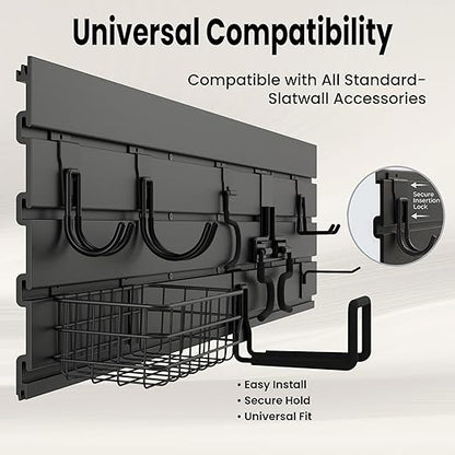 SMARTSTANDARD Slatwall Panel 4x8 FT, Garden Wall Organizer with 31 Garden Tool Hooks & Baskets,Heavy Duty PVC Slat Wall Panels for Gardening, Easy to Install & DIY Cutting (Black)