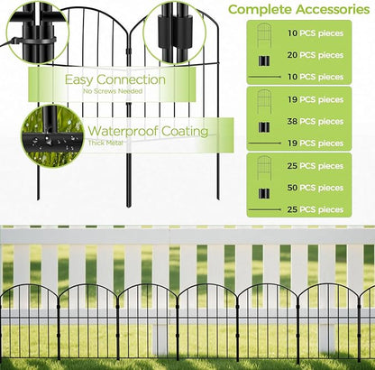 VANCASTLE Decorative Garden Fence Outdoor, Total 10.5ft (L) x 24in (H), Rustproof Metal Landscape Barrier Fence, Black Fence for Yard, Patio Lawn, 10 Panels