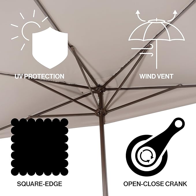 JONATHAN Y Half Umbrella UMB1200A Sidney 9 ft. Classic MidCentury Rectangular Market Patio with Crank, Wind Vent and UV Protection in Gray/White