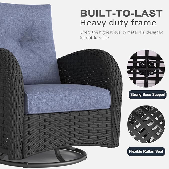 LayinSun 6 Pieces Outdoor Patio Furniture Set, Rattan Wicker Sectional Swivel Rocker Chairs Sets