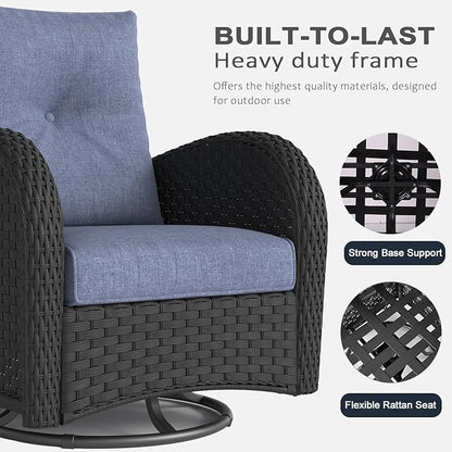 LayinSun 9 Pieces Outdoor Patio Furniture Set, Rattan Wicker Sectional Swivel Rocker Chairs Sets