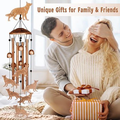 German Shepherd Wind Chimes for Outside, Metal Windchimes Outdoors, Shepherd Gifts for Women/Men, Memorial/Birthday Gifts, Garden Decor for Outside, Patio or Yard, Durable Chimes for Outdoors