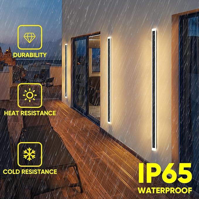 1-Pack 59inch Modern Outdoor Wall Lights, LED Wall Light Outdoor Lights Fixture for Patio Wall Mount, IP65 Waterproof Black Outside Lights for House, Garage, Porch (3000k)
