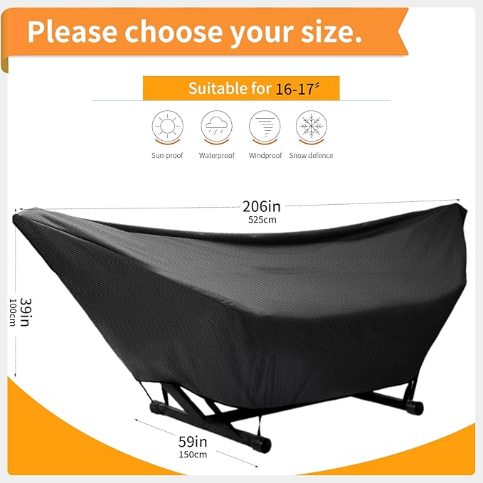 Hammock Cover Waterproof,Outdoor Hammock Covers with Elastic Ropes,Adjustable Buckle and Zip,420D Oxford HammockBeds Cover for Garden,Patio,Beach Hammocks Stand (Black, 16-17FT)