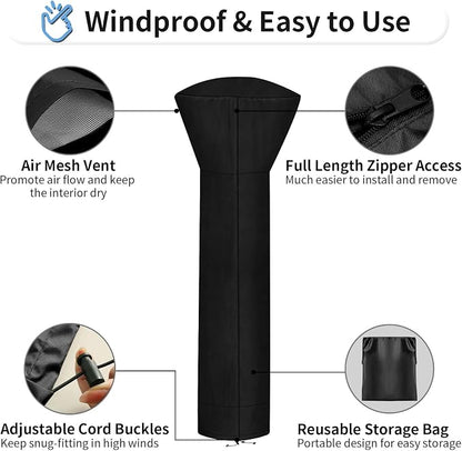 OutdoorLines Waterproof Outdoor Patio Heater Covers with Zipper and Storage Bag, Dust-proof UV-Resistant Windproof Propane Heavy Duty Heater Cover for Standing Heater, 1 Pack-89Hx33Dx19B inch Black