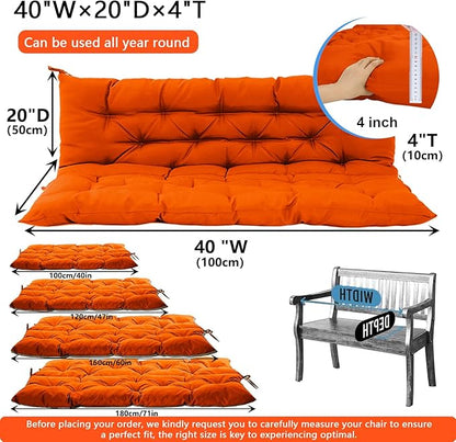 Outdoor Swing Cushions 3 Seater Waterproof, Replacement Bench Cushions for Outdoor Patio Furniture with Backrest, Porch Swing Cushion with Ties for Lawn and Garden (Orange, 40x40in)