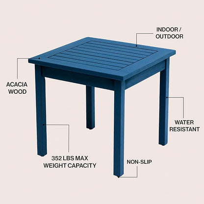 JONATHAN Y END6000N Archer 18.9" Modern Classic Square Slatted Solid Acacia Wood Indoor/Outdoor Adirondack Side Table for Patio, Garden, Bathroom, Living Room, Nautical Blue