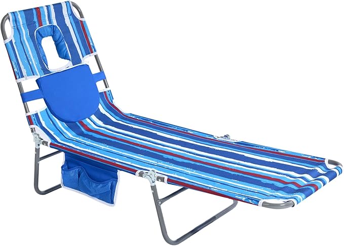 SUNNYFEEL Beach Lounge Chair, Reclining Beach Chairs Lay Flat, Sun Face Down Tanning Chair, Folding Camping Chairs Portable Camp Cot with Straps for Outdoor/Picnic/Lawn
