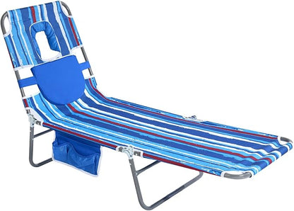 SUNNYFEEL Beach Lounge Chair, Reclining Beach Chairs Lay Flat, Sun Face Down Tanning Chair, Folding Camping Chairs Portable Camp Cot with Straps for Outdoor/Picnic/Lawn