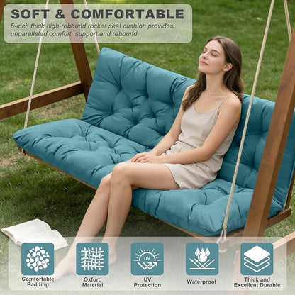 Porch Swing Cushions,Outdoor Cushions 3 Seater Replacement with Backrest, Waterproof Thickened Bench Cushion with Ties for Porch, Patio,Outdoor, Backyard and Garden (Lake Blue 47 * 40 in)